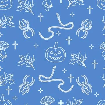 Halloween seamless pattern. Pumpkin, spider, snake Stock Illustration