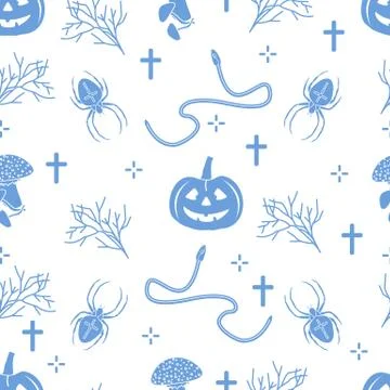 Halloween seamless pattern. Pumpkin, spider, snake Stock Illustration