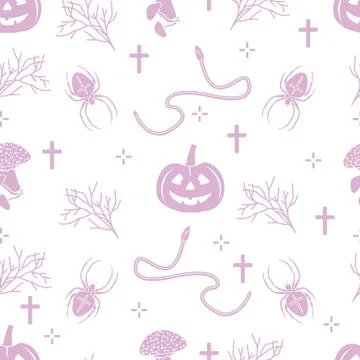 Halloween seamless pattern. Pumpkin, spider, snake Stock Illustration