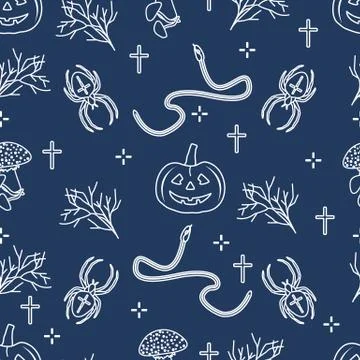 Halloween seamless pattern. Pumpkin, spider, snake イラスト素材