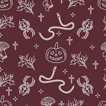 Halloween seamless pattern. Pumpkin, spider, snake Stockillustratie