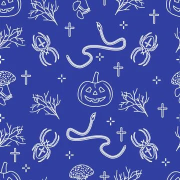 Halloween seamless pattern. Pumpkin, spider, snake Illustrazione stock