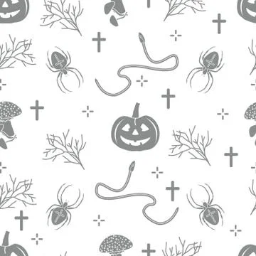 Halloween seamless pattern. Pumpkin, spider, snake Stockillustratie