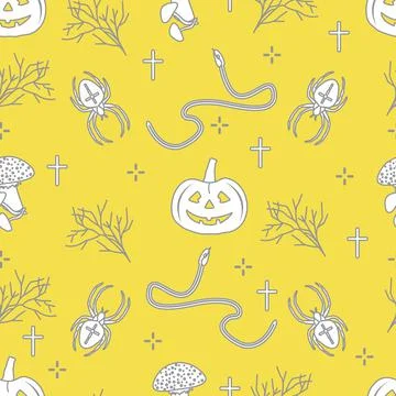 Halloween seamless pattern. Pumpkin, spider, snake イラスト素材