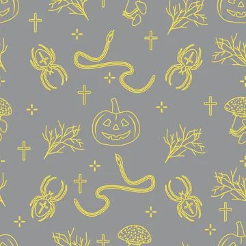 Halloween seamless pattern. Pumpkin, spider, snake Stock Illustration