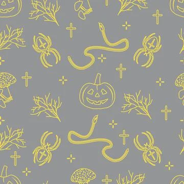 Halloween seamless pattern. Pumpkin, spider, snake Illustrazione stock
