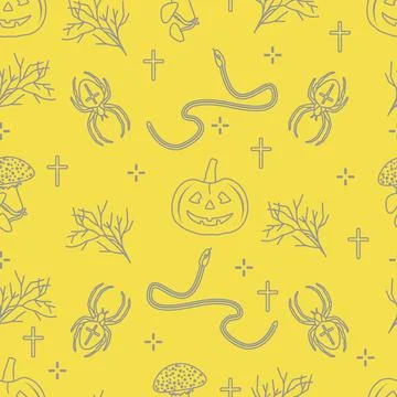 Halloween seamless pattern. Pumpkin, spider, snake Illustrazione stock