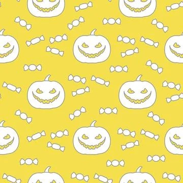 Halloween seamless pattern. Pumpkin, sweets. Stock Illustration