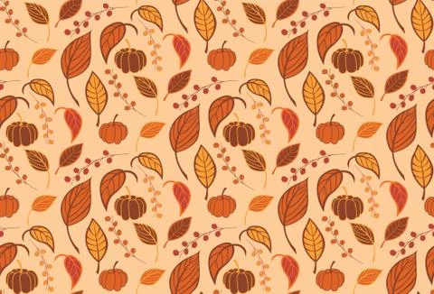 Halloween seamless pattern with pumpkins and leaves Stock Illustration