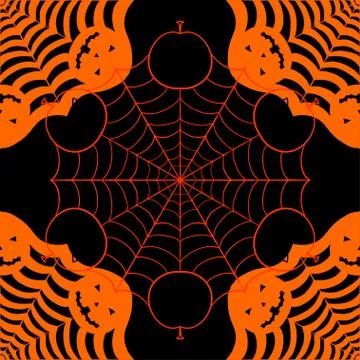 Halloween seamless pattern with pumpkins and spider web. Stock Illustration