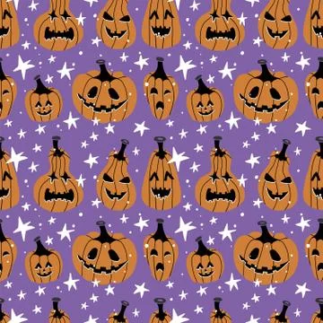 Halloween Seamless Pattern with Pumpkins and stars. Halloween Background with Illustrazione stock
