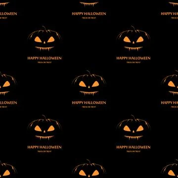 Halloween seamless pattern with pumpkins and text on black background. Stockillustratie