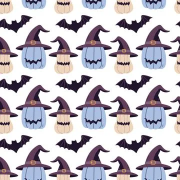 Halloween seamless pattern with pumpkins and witch hats Stock Illustration