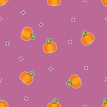 Halloween seamless pattern with pumpkins and stars purple background flat v.. 스톡 일러스트