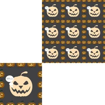 Halloween seamless pattern with pumpkins on the dark gray background with pat Stock Illustration
