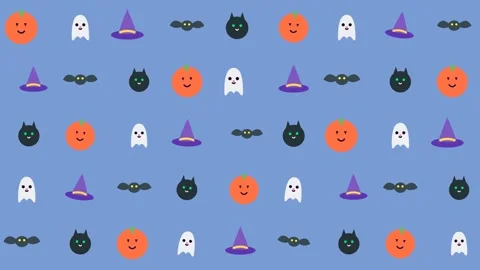 Halloween seamless pattern with pumpkins ghosts and witch hats Stock Footage 345265082