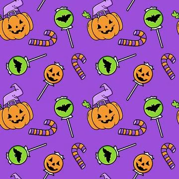 Halloween seamless pattern with pumpkins Stock Illustration
