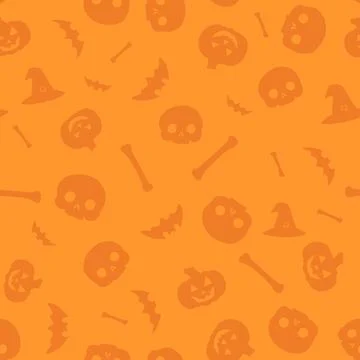 Halloween seamless pattern of pumpkins, skulls, witch hats, bats and bones .. Stock Illustration