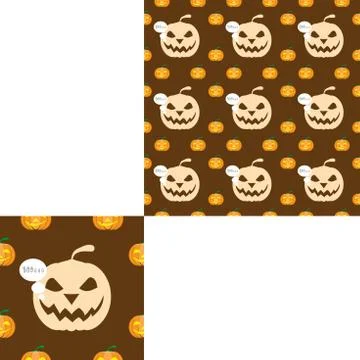 Halloween seamless pattern with pumpkins with speech balloon on the dark brow Stock Illustration