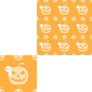 Halloween seamless pattern with pumpkins with speech balloon on the yellow ba Stock Illustration