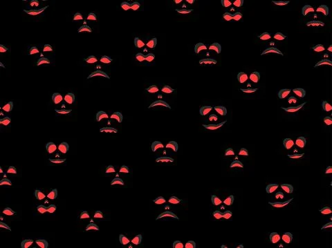 Halloween seamless pattern with scary face. Red evil eyes on black background 스톡 일러스트