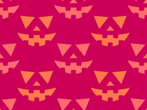 Halloween seamless pattern with scary faces. Halloween carved pumpkin face... Stock Illustration