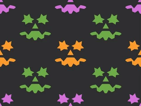 Halloween seamless pattern with scary faces. Halloween carved pumpkin face... Stock Illustration