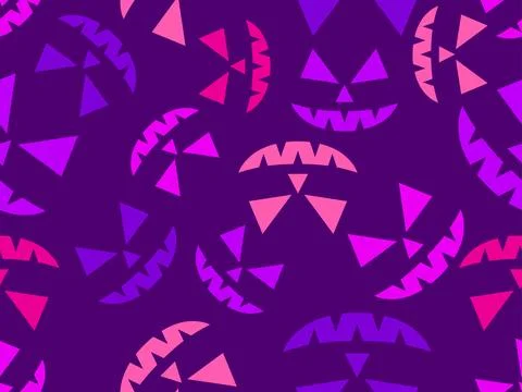 Halloween seamless pattern with scary faces. Colorful pumpkin faces carved .. Stock Illustration