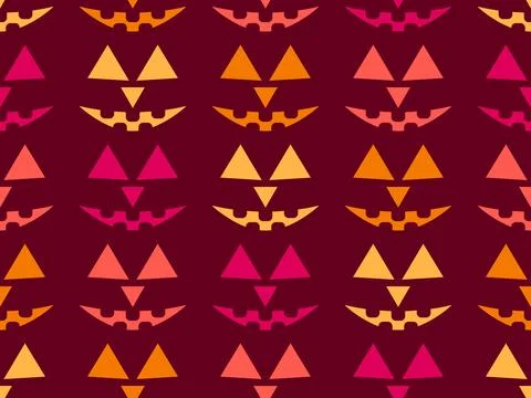 Halloween seamless pattern with scary faces. Halloween carved pumpkin face... Stock Illustration