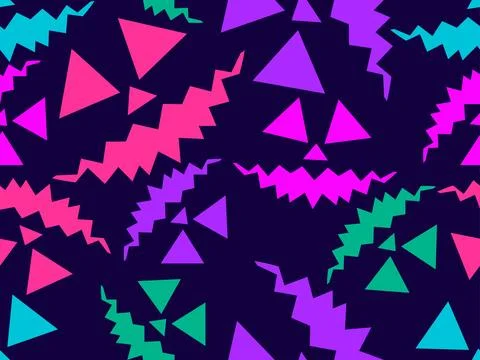 Halloween seamless pattern with scary faces. Colorful pumpkin faces carved .. 스톡 일러스트