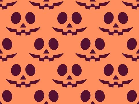 Halloween seamless pattern with scary faces. Halloween carved pumpkin face... Stock Illustration