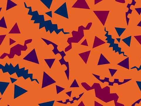 Halloween seamless pattern with scary faces. Colorful pumpkin faces carved .. Stock Illustration