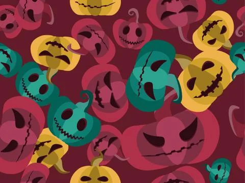 Halloween seamless pattern with scary pumpkins. Jack-o-lantern flat design Stock Illustration