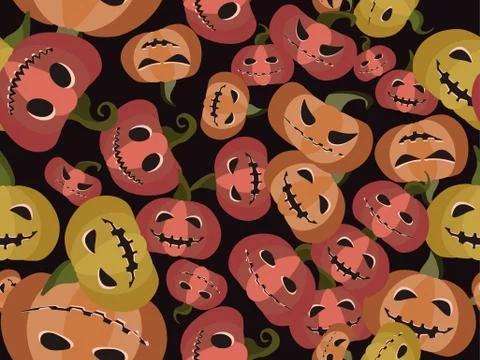 Halloween seamless pattern with scary pumpkins. Jack-o-lantern flat design Illustrazione stock