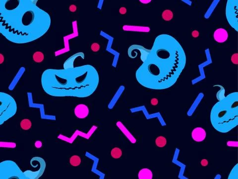 Halloween seamless pattern with scary pumpkins and geometric shapes  Stock-Illustration