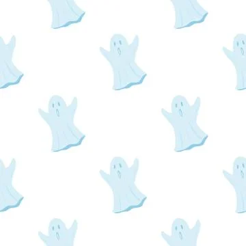 Halloween seamless pattern with simple ghosts silhouettes. Light spooky ornam Stock Illustration