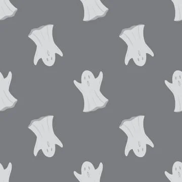 Halloween seamless pattern with simple ghosts silhouettes. Light spooky ornam Stock Illustration