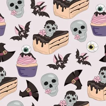Halloween Seamless Pattern SKULL SWEETS Stock Illustration