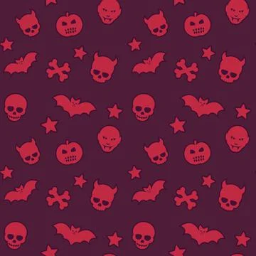 Halloween seamless pattern with skulls, bats, pumpkins, vampires and stars, v Stock Illustration