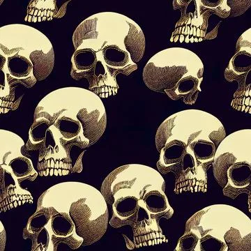 Halloween seamless pattern with skulls, digital illustration Illustrazione stock