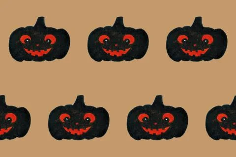 Halloween seamless pattern with smiling pumpkins. Black and orange colors Stock Illustration