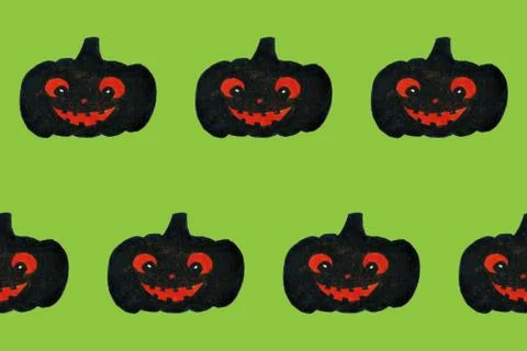 Halloween seamless pattern with smiling pumpkins. Black and orange colors Stock Illustration
