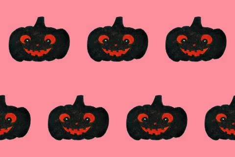 Halloween seamless pattern with smiling pumpkins. Black and orange colors Stock Illustration