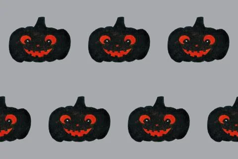 Halloween seamless pattern with smiling pumpkins. Black and orange colors. Print Stock Illustration