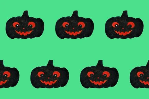 Halloween seamless pattern with smiling pumpkins. Black and orange colors. Pr Stock Illustration