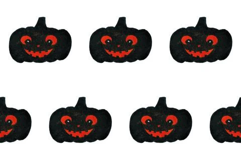 Halloween seamless pattern with smiling pumpkins. Black and orange colors. Pr Stock Illustration