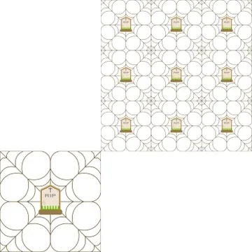 Halloween seamless pattern with spider net, headstone in center on the light Stock Illustration