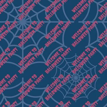 Halloween seamless pattern with spider web and text invitation. Vector Stock Illustration