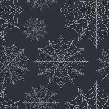 Halloween seamless pattern with spider web. Vector illustration in white Stock Illustration