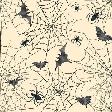 Halloween seamless pattern. spider web. watercolor background Stock Illustration